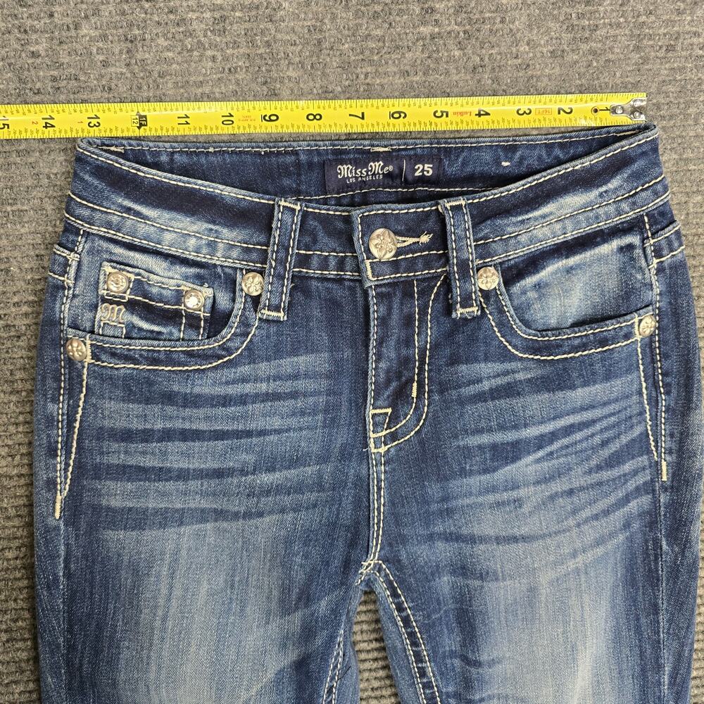 Miss Me Jeans Womens 25 Tall Mid Rise Straight Blue American Flag Stars Cuff - Picture 8 of 9